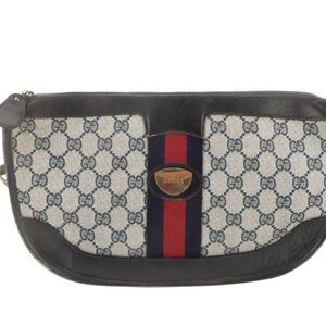 Gucci ophidia navy and cream Monogram Pouch with Red and Blue Accent